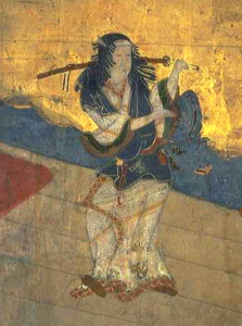 The earliest portrait of Izumo no Okuni, the founder of kabuki. In 1629, kabuki was banned for women "for being too erotic," leading men to play all roles in the future, regardless of gender.