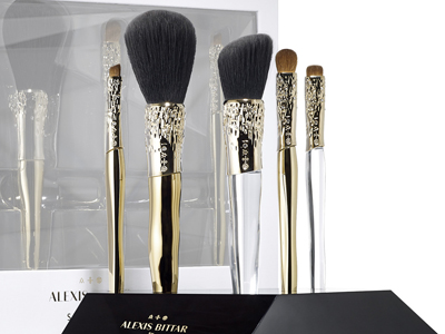 Alexis Bittar Liquid Gold: Beauty Brush Set + Stand. $175. Shop
